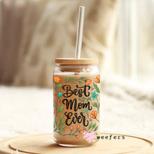 Load image into Gallery viewer, Mother&#39;s Day Best Mom Ever Floral 16oz Libbey Glass Can UV-DTF or Sublimation Wrap - Decal
