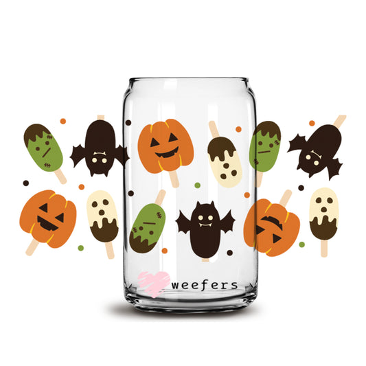 Pumpkins Monsters and Bats 16oz Libbey Glass Can UV DTF or Sublimation Wrap - Decal - Weefers