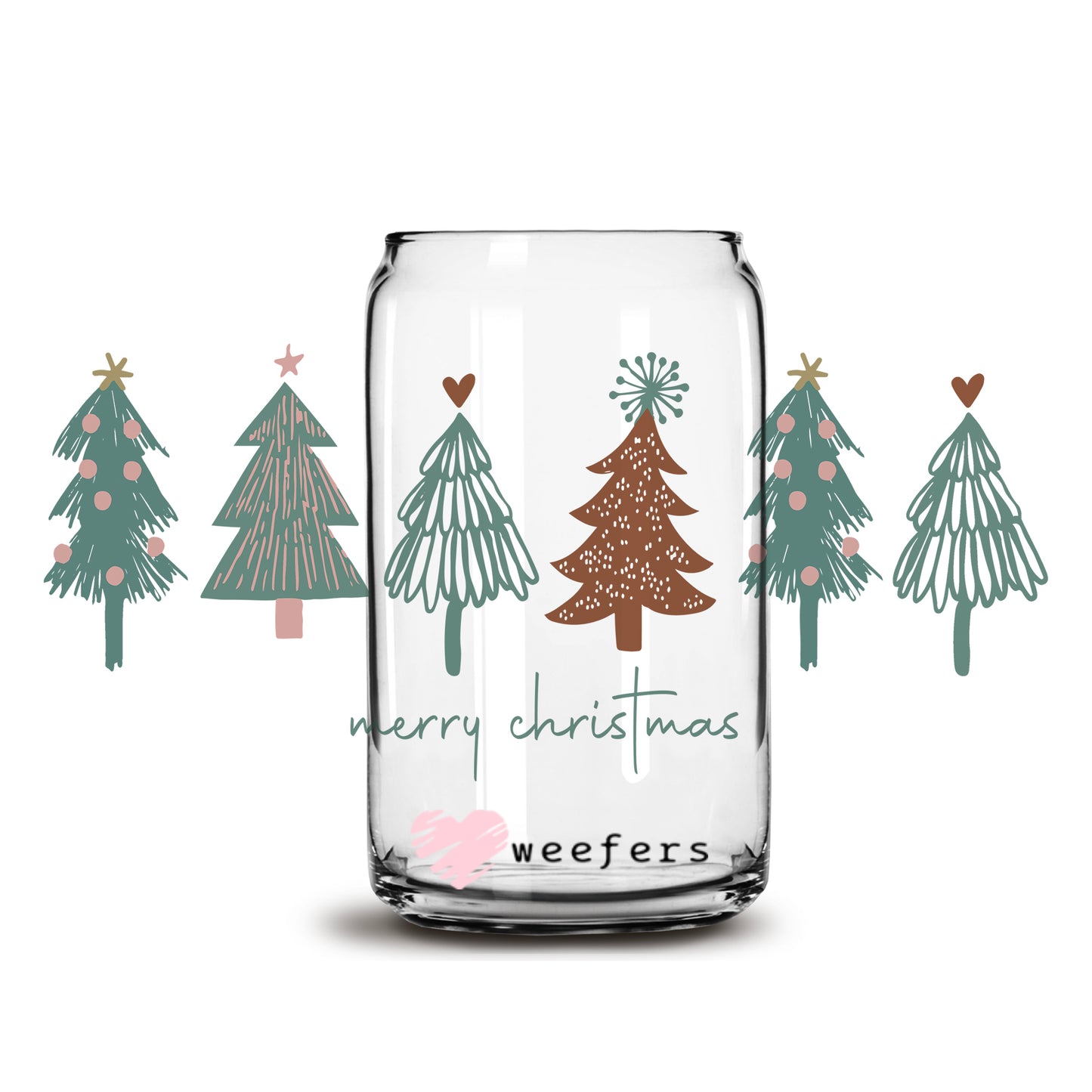 Merry Christmas Trees 16oz Libbey Glass Can UV DTF or Sublimation Wrap - Decal - Weefers