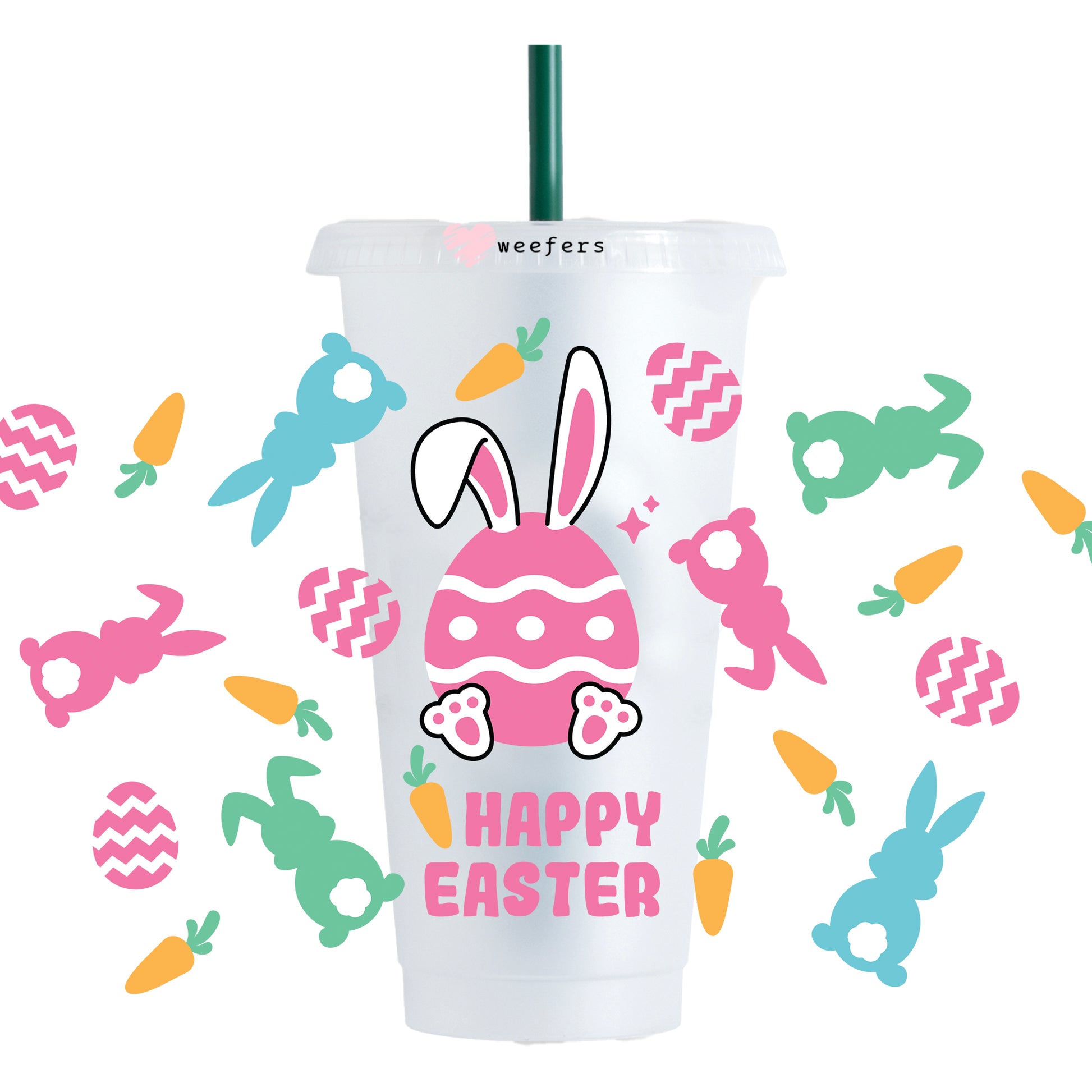 Easter Bunny and Eggs NO HOLE 24oz Cold Cup UV DTF Wrap - Hole - Ready to apply Wrap - Weefers