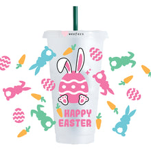 Load image into Gallery viewer, Easter Bunny and Eggs NO HOLE 24oz Cold Cup UV-DTF Wrap - Hole - Ready to apply Wrap
