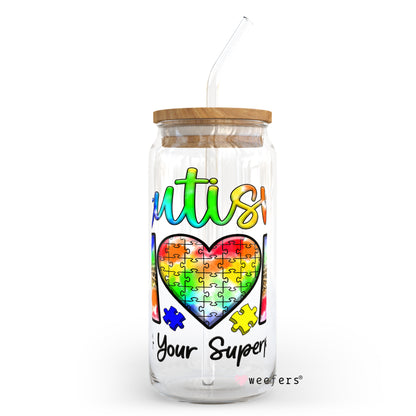 Autism Mom What's Your Superpower? 20oz Libbey Glass Can, 34oz Hip Sip, 40oz Tumbler UV DTF or Sublimation Decal Transfer - Weefers