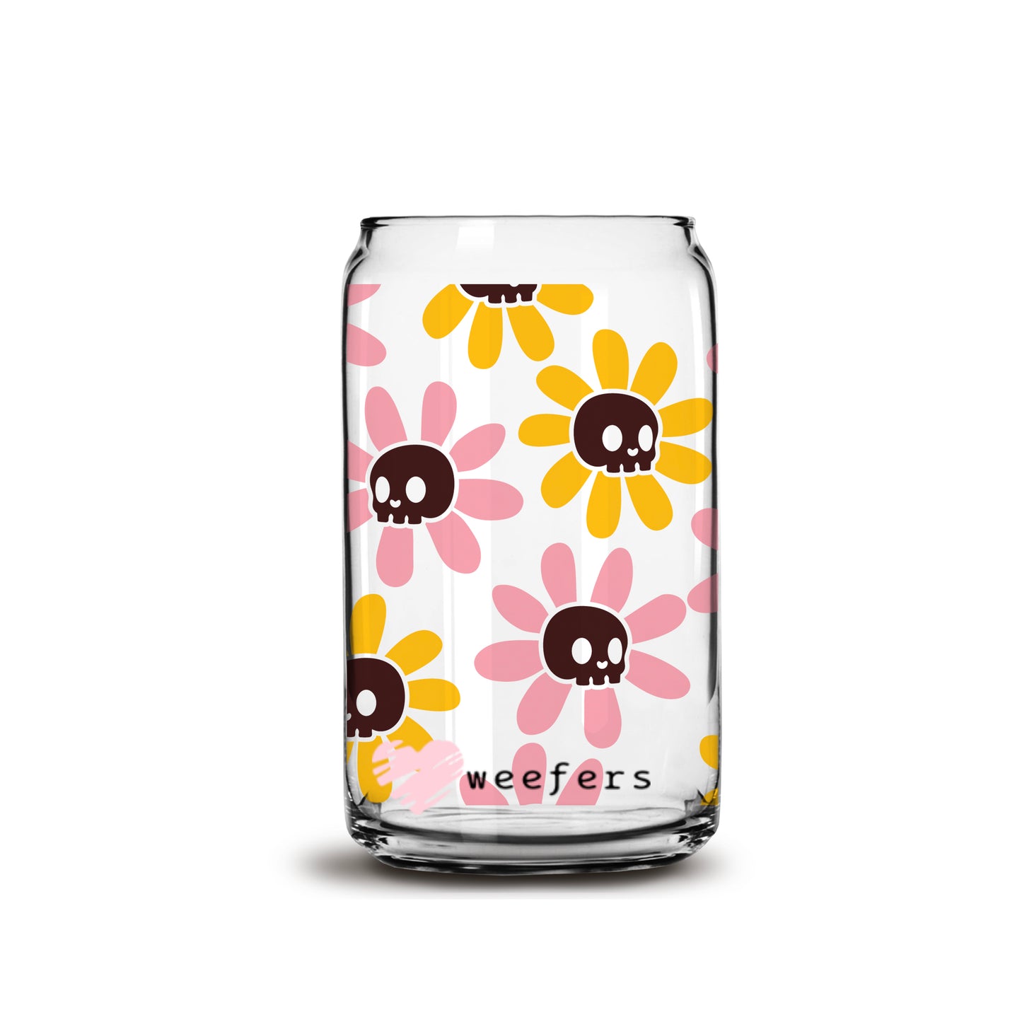 Orange and Pink Flower Skulls 16oz Libbey Glass Can UV DTF or Sublimation Wrap - Decal - Weefers