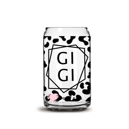 Black Leopard Gigi 16oz Libbey Glass Can UV DTF or Sublimation Wrap - Decal - Weefers