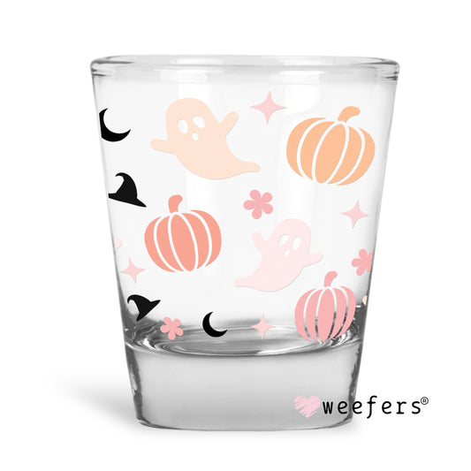 Pink Ghost and Pumpkins Shot Glass Short UV DTF or Sublimation Wrap - Decal - Weefers