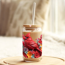 Load image into Gallery viewer, a glass jar with a red bird painted on it
