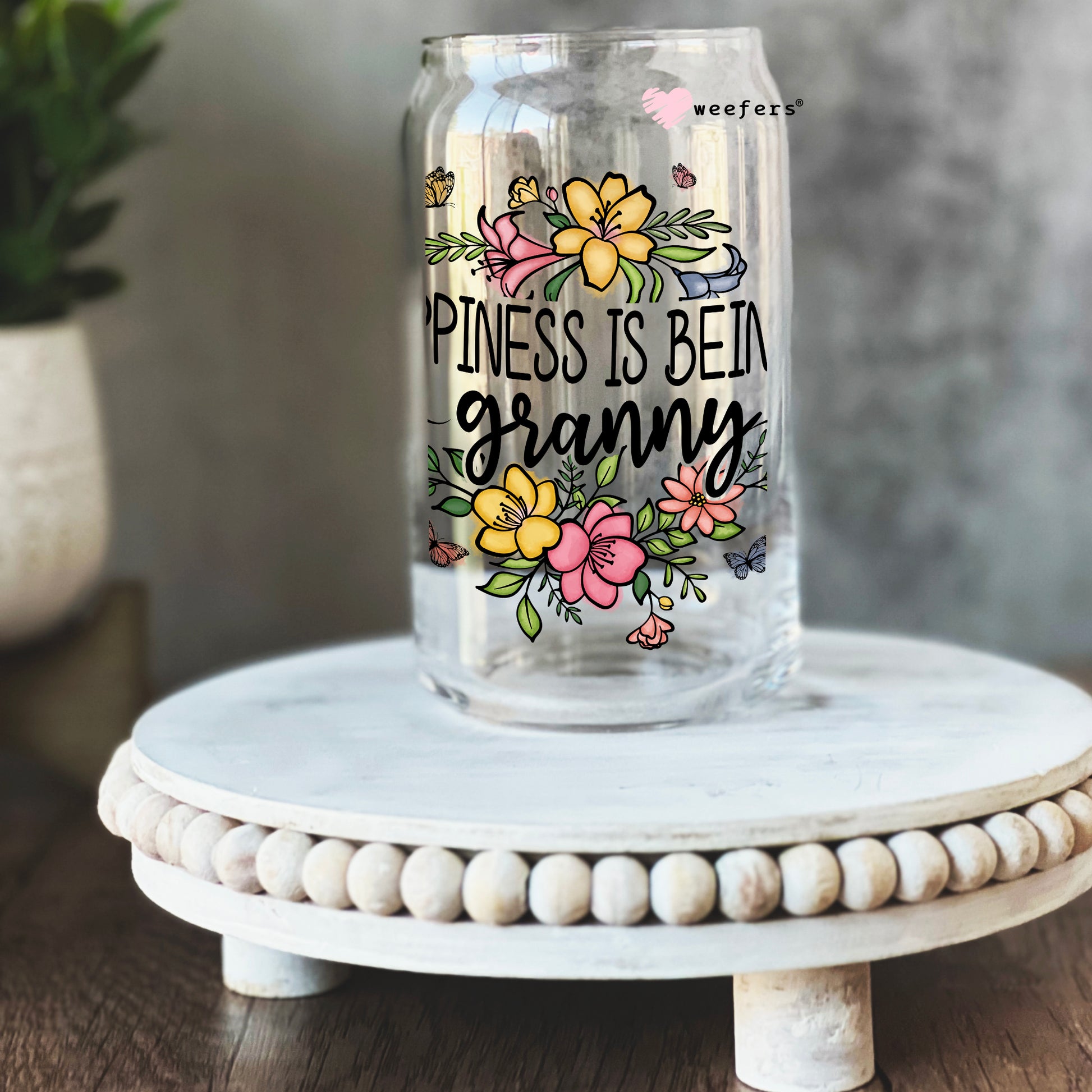 Happiness is being a Granny 16oz Libbey Glass Can UV DTF or Sublimation Cup Wrap - Decal Transfer - Weefers