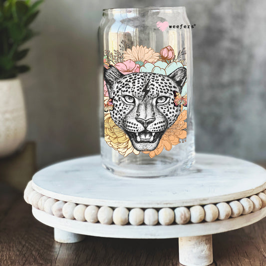 Cheetah Flowers 16oz Libbey Glass Can UV DTF or Sublimation Wrap - Decal Weefers