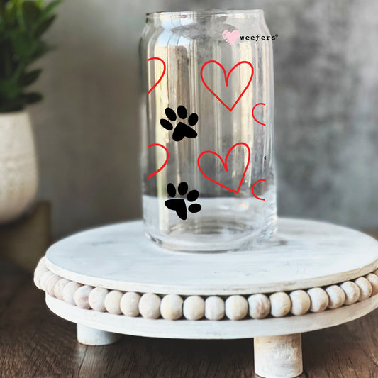 Paws and Hearts Dog Lover Cup 16oz Libbey Glass Can UV DTF or Sublimation Wrap - Decal - Weefers