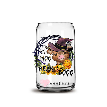 Moo I mean Boo Cute Cow Halloween 16oz Libbey Glass Can UV DTF or Sublimation Wrap - Decal - Weefers