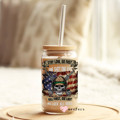 Stay Low Go Fast Veteran  16oz Libbey Glass Can UV DTF or Sublimation Wrap - Decal - Weefers