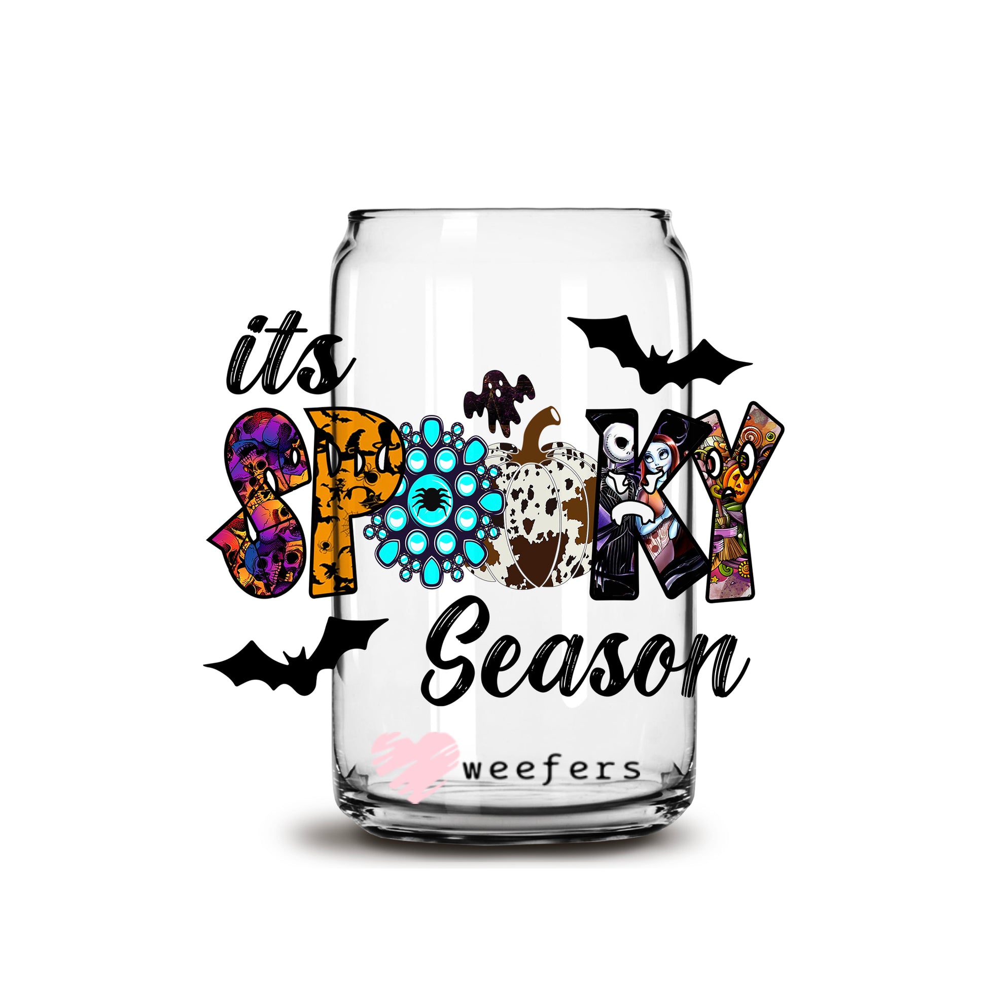 Spooky Season Western 16oz Libbey Glass Can UV DTF or Sublimation Wrap - Decal - Weefers