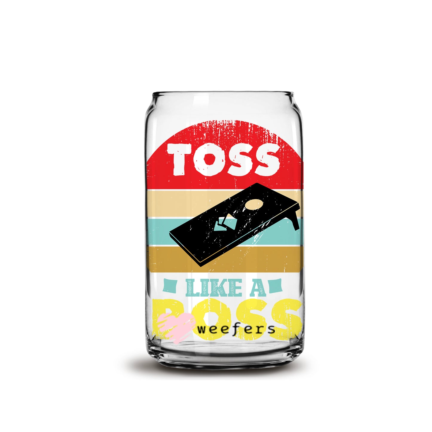 Toss Like a Boss Cornhole 16oz Libbey Glass Can UV DTF or Sublimation Wrap - Decal - Weefers