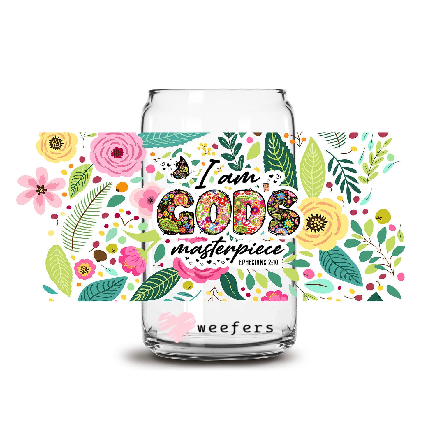 God's Masterpiece 16oz Libbey Glass Can UV DTF or Sublimation Cup Wrap - Decal Transfer - Weefers