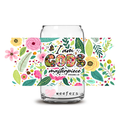 God's Masterpiece 16oz Libbey Glass Can UV DTF or Sublimation Cup Wrap - Decal Transfer - Weefers