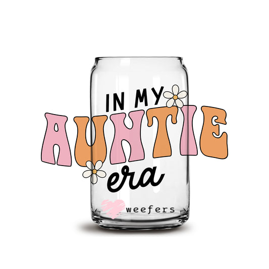 In My Auntie Era 16oz Libbey Glass Can UV DTF or Sublimation Cup Wrap - Decal Transfer Weefers