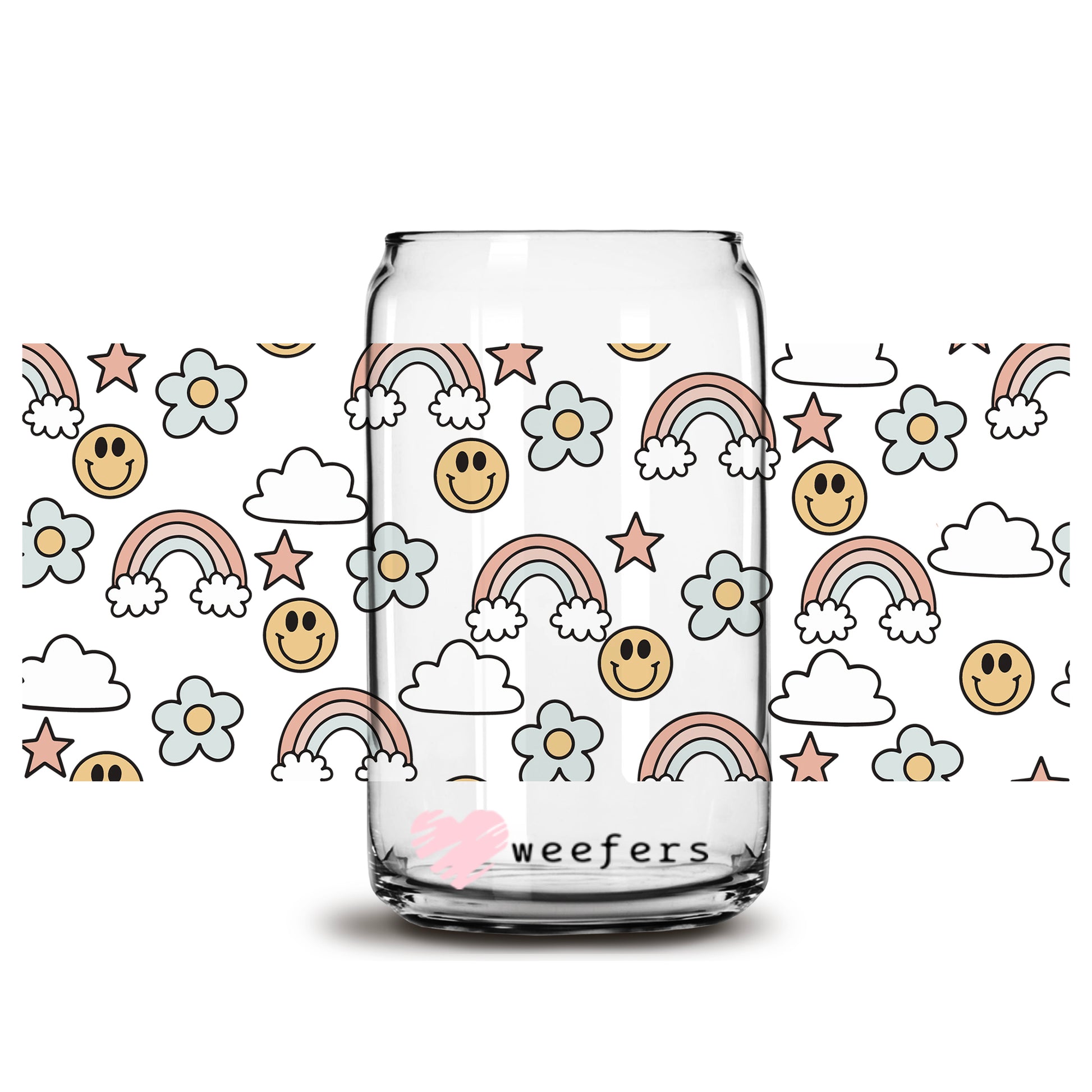 Retro Smile and Rainbows Libbey Glass Can Wrap UV DTF Sublimation Transfers - Weefers