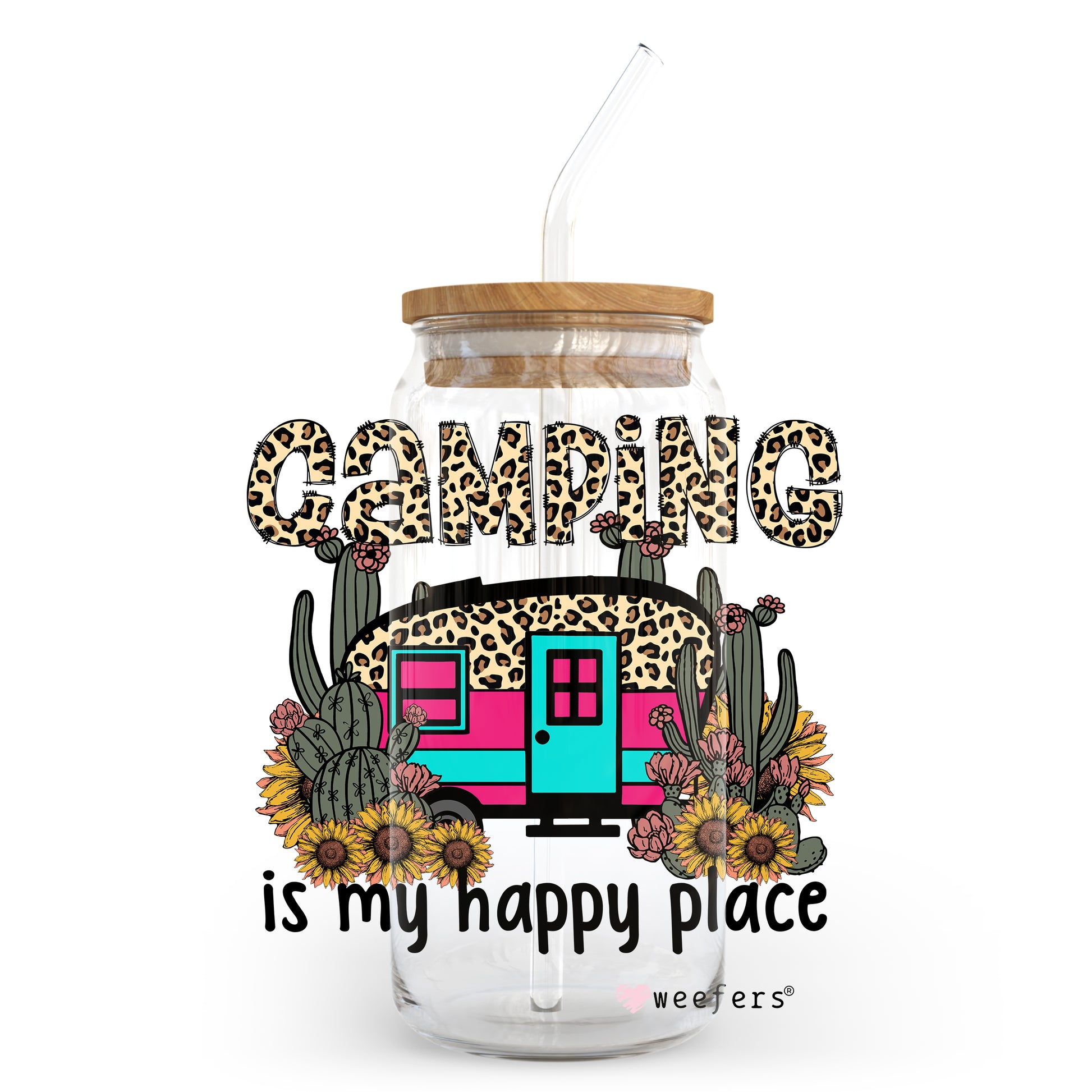 Camping is My Happy Place 20oz Libbey Glass Can, 34oz Hip Sip, 40oz Tumbler UV DTF or Sublimation Decal Transfer - Weefers