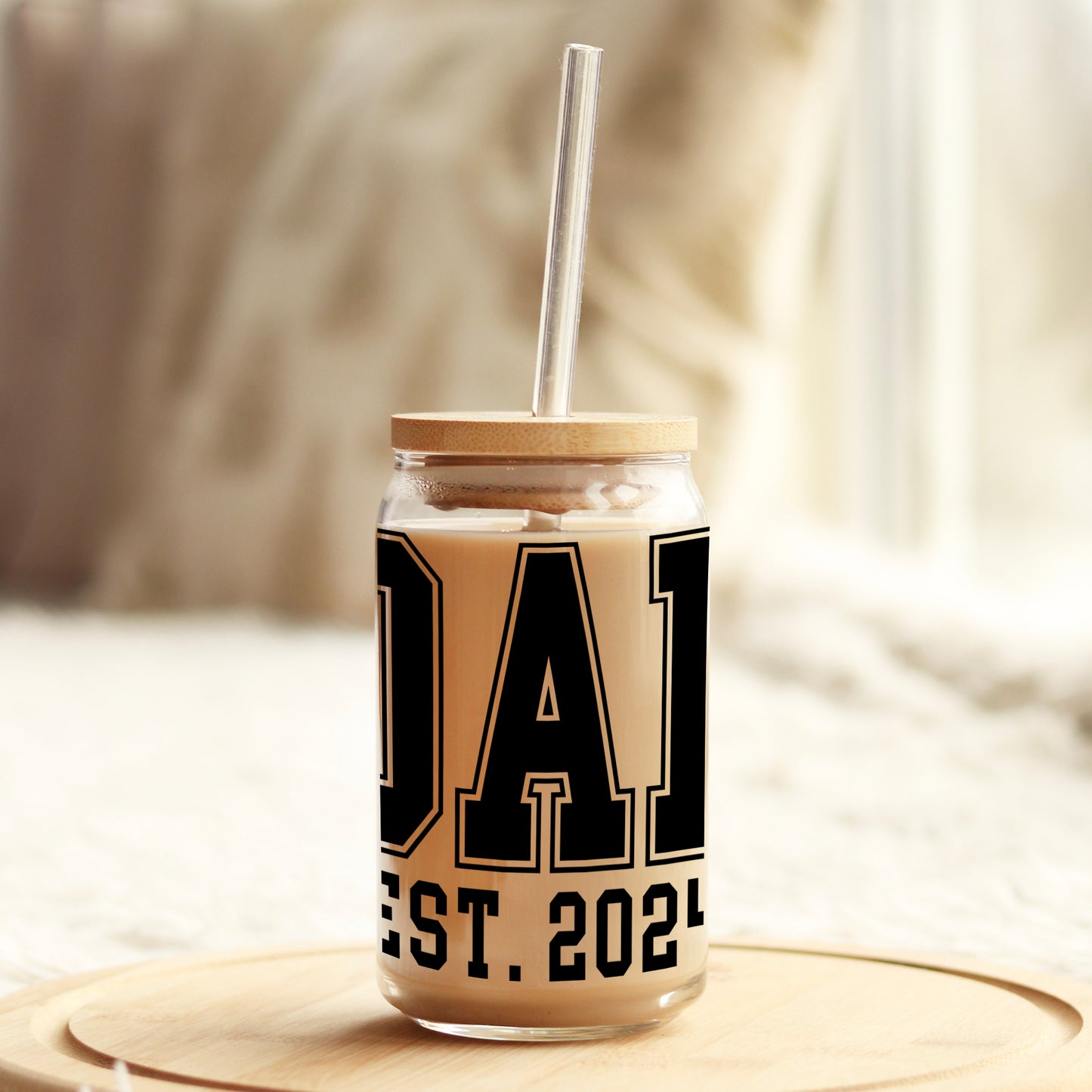 Dad EST 2024 Lines Baby Announcement 16oz Libbey Glass Can UV DTF or Sublimation Cup Wrap - Decal Transfer - Weefers