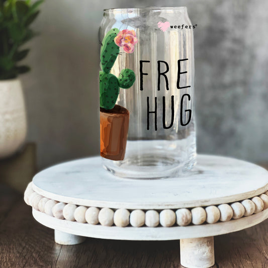 Free Hugs Cactus  16oz Libbey Glass Can UV DTF or Sublimation Wrap - Decal - Weefers