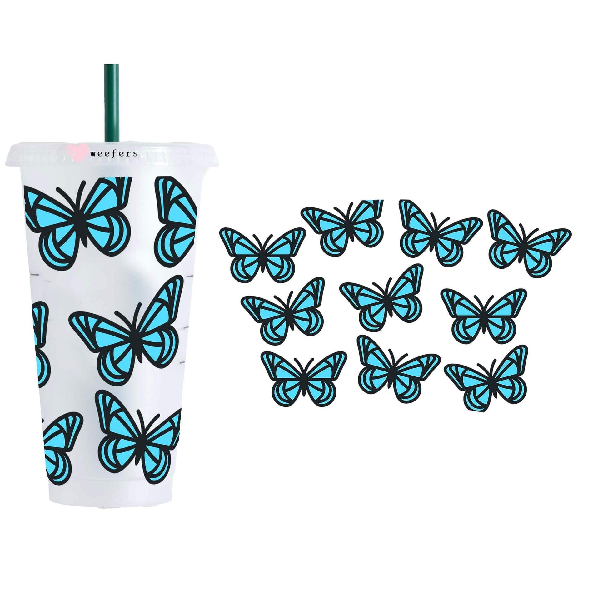 Blue Butterflies Cold Cup UV DTF Wrap - No Hole - Weefers