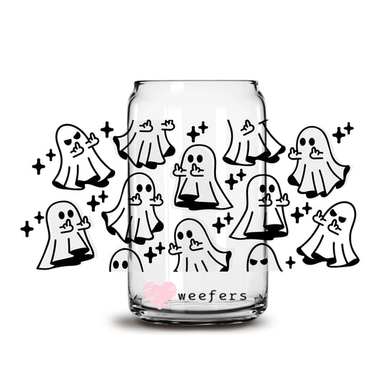 Funny Middle Finger Ghost 16oz Libbey Glass Can UV DTF or Sublimation Wrap - Decal - Weefers