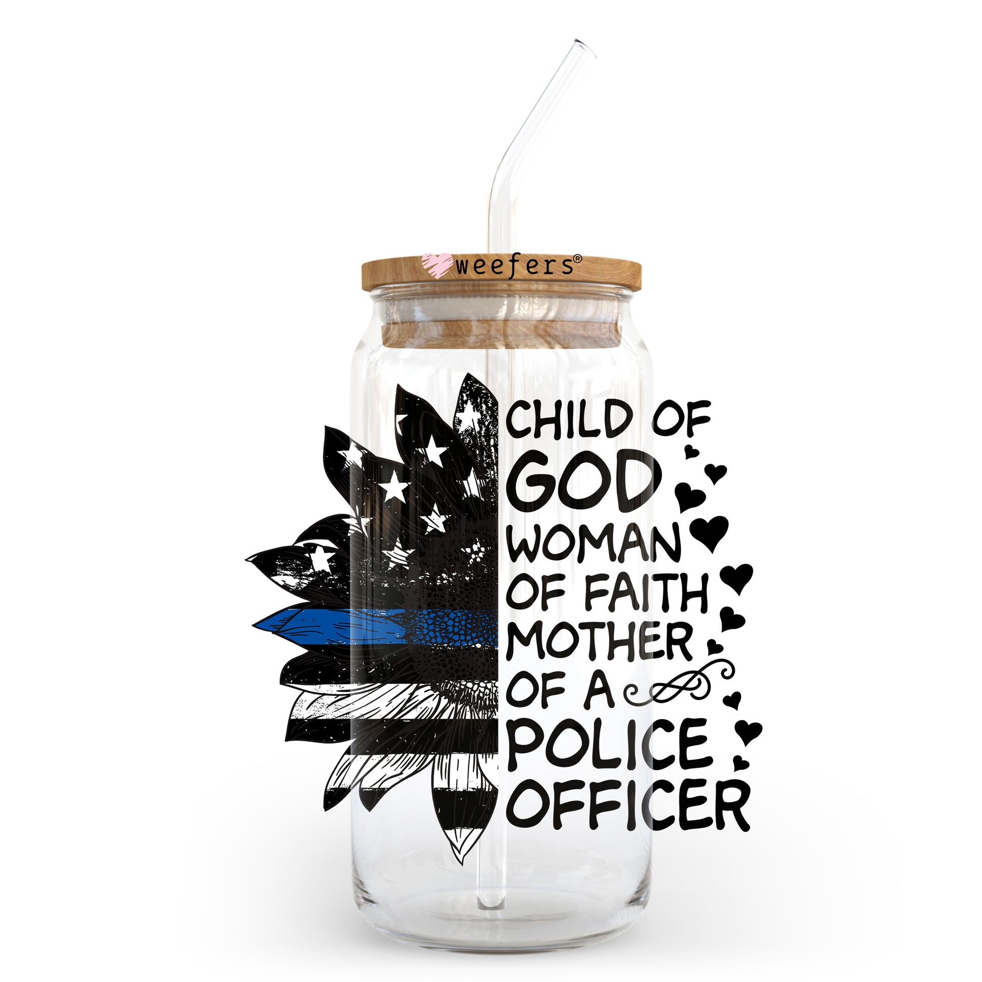 Christian Police Officer 20oz Libbey Glass Can, 34oz Hip Sip, 40oz Tumbler UV DTF or Sublimation Decal Transfer - Weefers