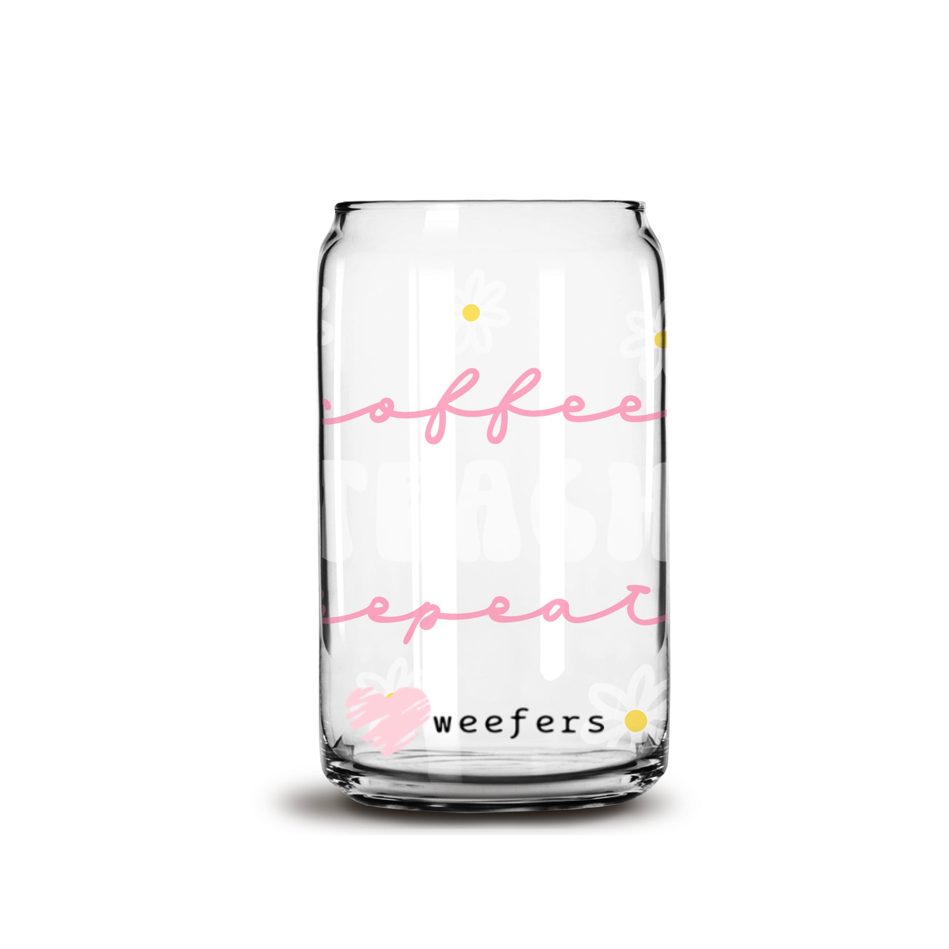 Coffee Teach Repeat Pink and White 16oz Libbey Glass Can UV DTF or Sublimation Wrap - Decal - Weefers