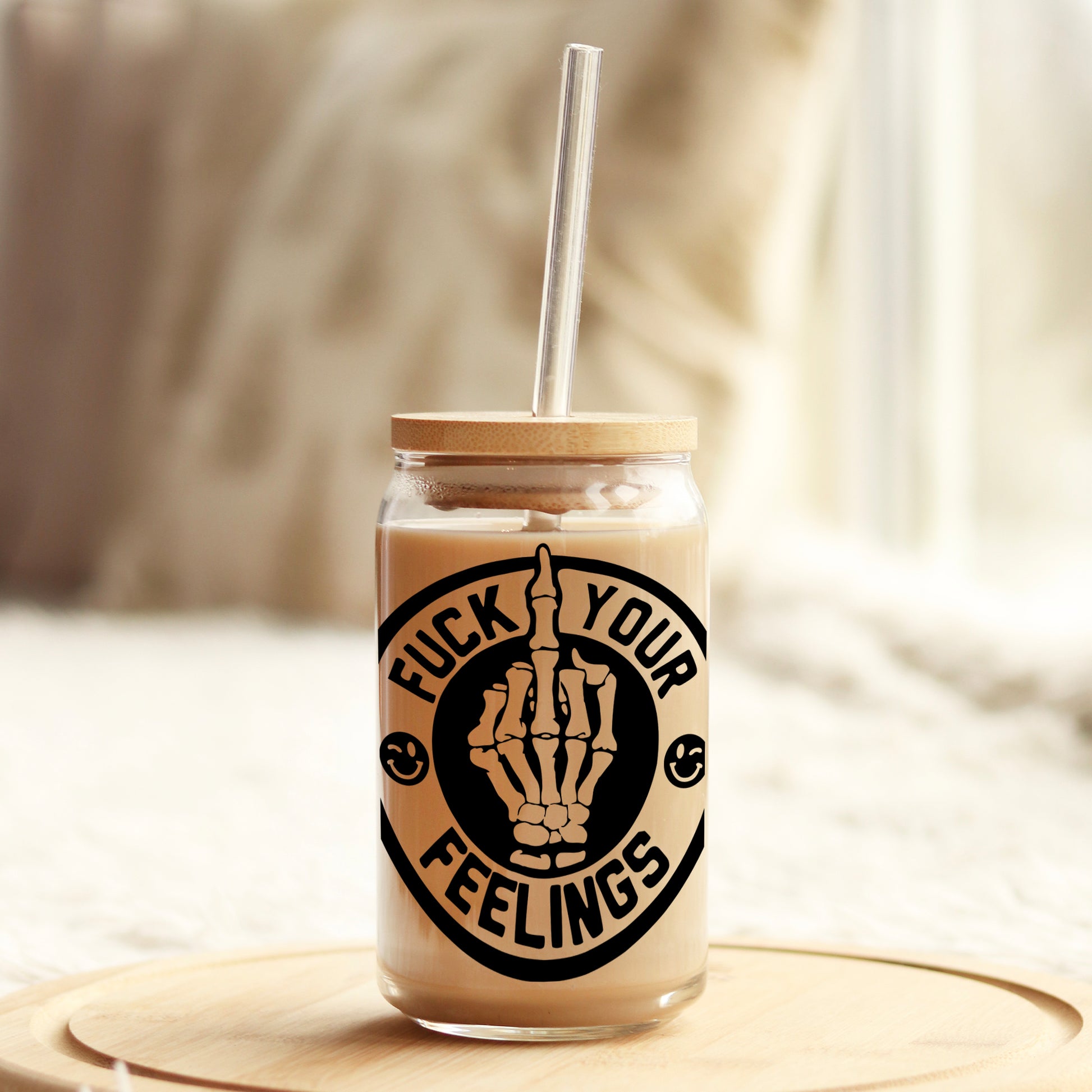 F Your Feelings 16oz Libbey Glass Can UV DTF or Sublimation Cup Wrap - Decal Transfer - Weefers