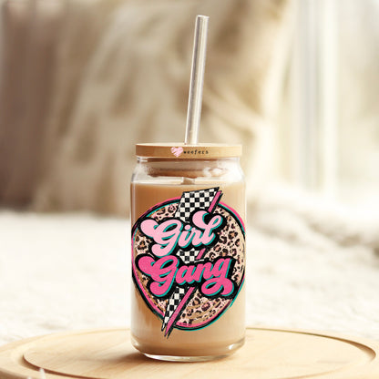 Girl Gang Cheetah Checker 16oz Libbey Glass Can UV DTF or Sublimation Wrap - Decal - Weefers