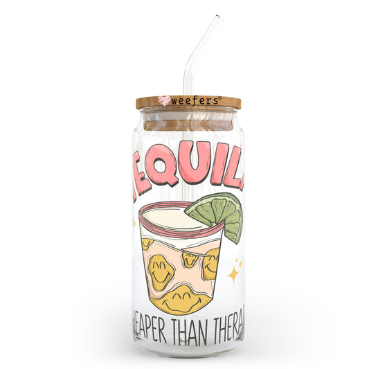 Tequila Cheaper than Therapy 20oz Libbey Glass Can, 34oz Hip Sip, 40oz Tumbler UV DTF or Sublimation Decal Transfer Weefers