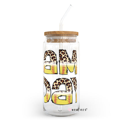 Game Day Leopard Softball 20oz Libbey Glass Can, 34oz Hip Sip, 40oz Tumbler UV DTF or Sublimation Decal Transfer - Weefers