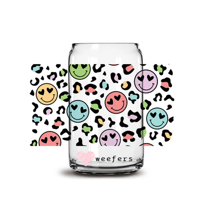 Retro Smile Leopard Print Libbey Glass Can Wrap UV DTF Sublimation Transfers - Weefers