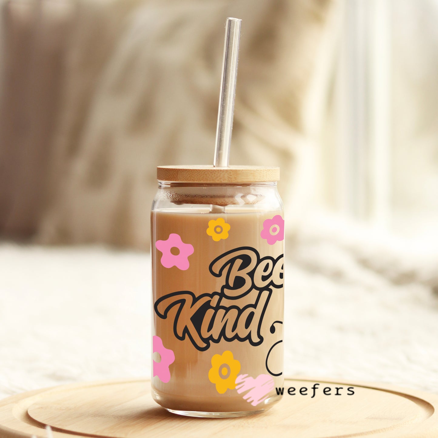 Be Kind Bee Libbey Glass Can UV DTF or Sublimation Wrap - Decal - Weefers