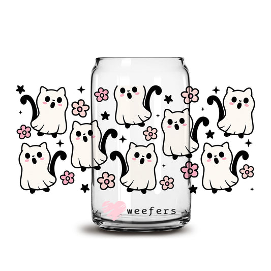 Ghost Cat Costume 16oz Libbey Glass Can UV DTF or Sublimation Wrap - Decal - Weefers