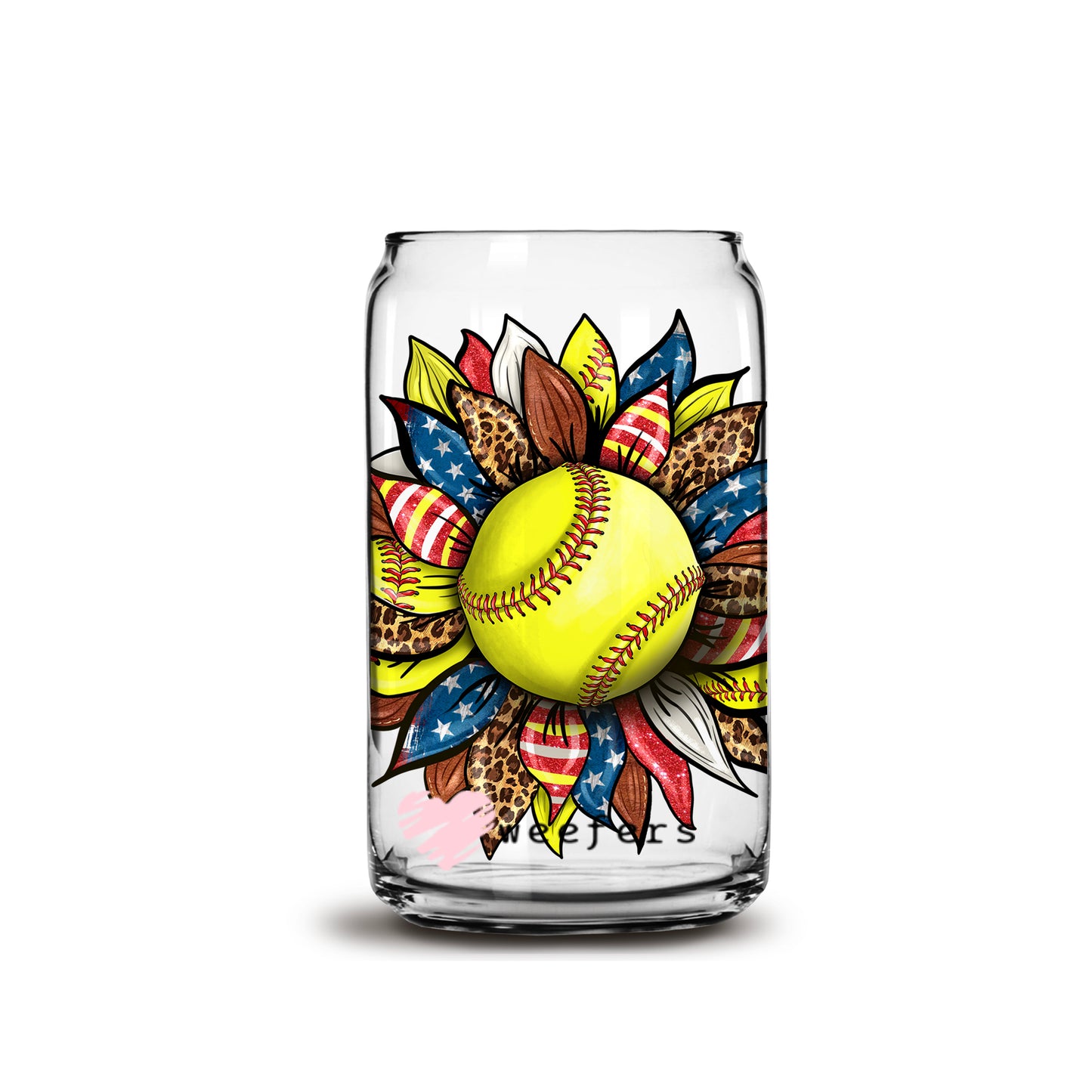 Sunflower Softball 16oz Libbey Glass Can UV DTF or Sublimation Wrap - Decal - Weefers