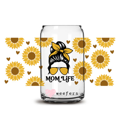 Sunflower Mom Life 16oz Libbey Glass Can UV DTF or Sublimation Wrap - Decal - Weefers