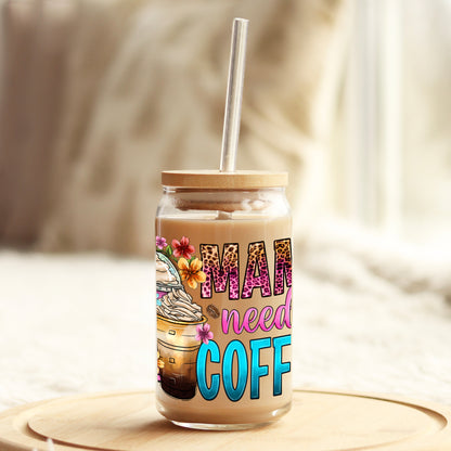 Mama needs a Coffee Western 16oz Libbey Glass Can UV DTF or Sublimation Wrap - Decal - Weefers