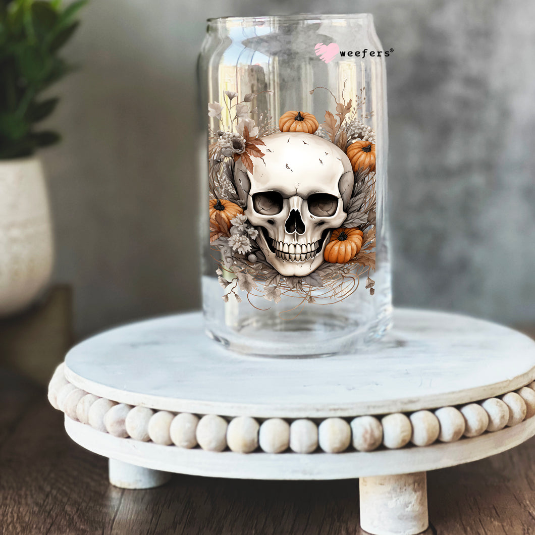 Pumpkins and Skull Fall 16oz Libbey Glass Can UV-DTF or Sublimation Wrap - Decal