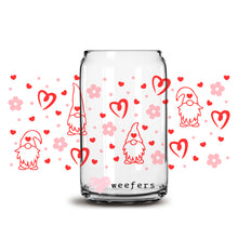 Load image into Gallery viewer, a glass jar with hearts and gnomes drawn on it
