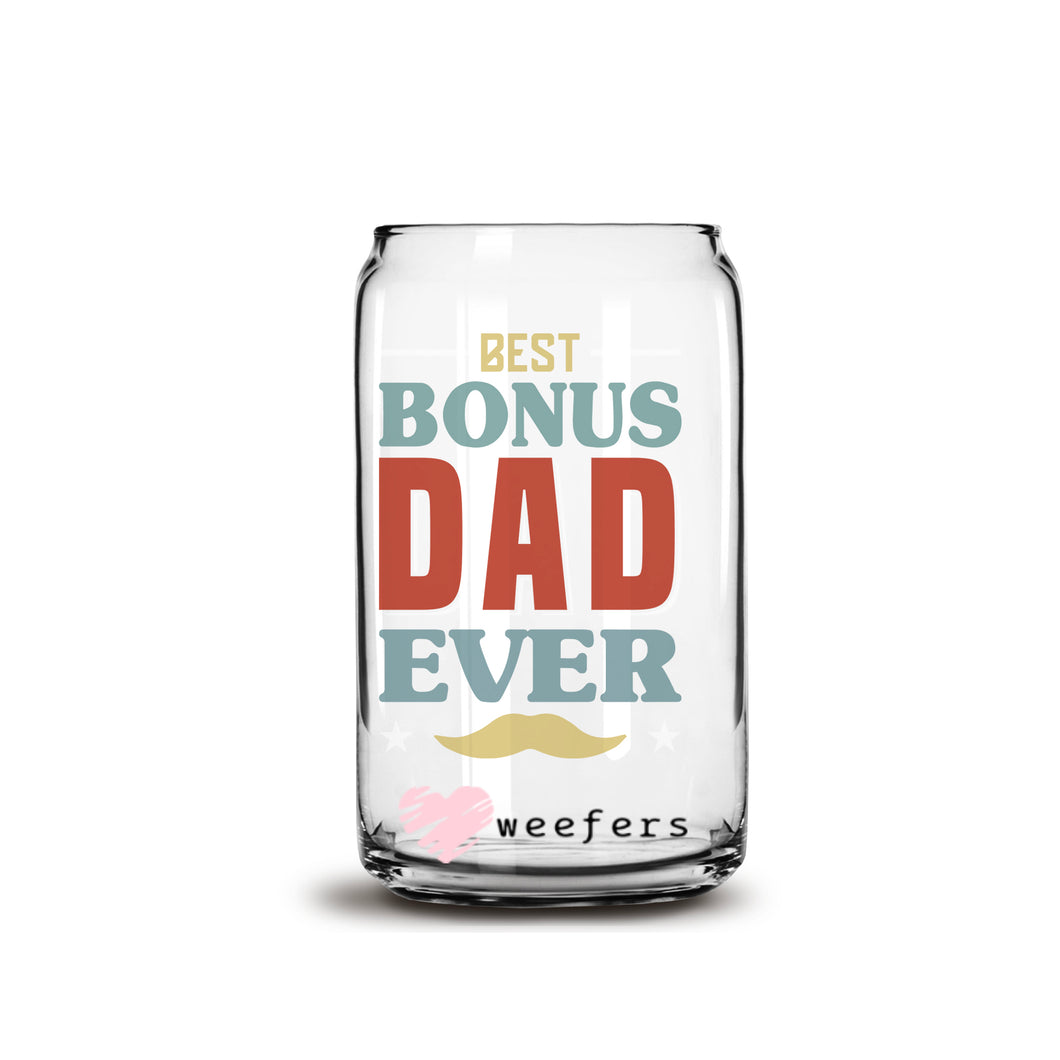 Father's Dad Best Bonus Dad Ever 16oz Libbey Glass Can UV-DTF or Sublimation Wrap - Decal