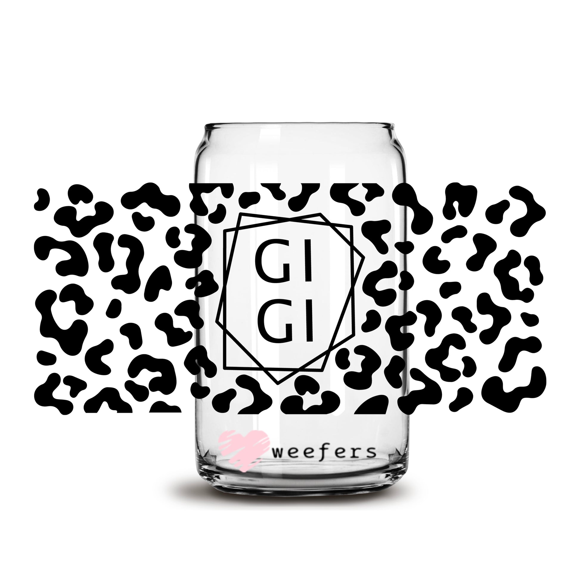 Black Leopard Gigi 16oz Libbey Glass Can UV DTF or Sublimation Wrap - Decal - Weefers