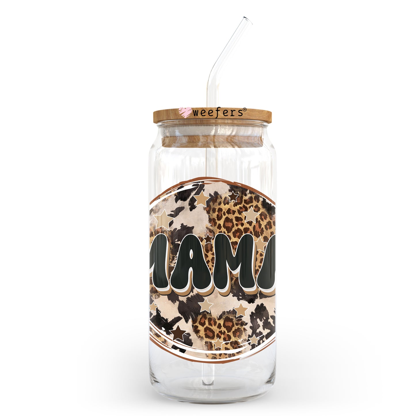 Mama Beige Black Leopard 20oz Libbey Glass Can UV DTF or Sublimation Wrap - Decal Transfer - Weefers