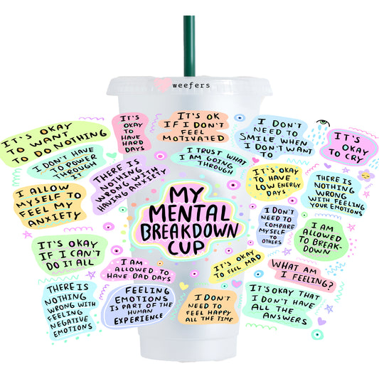 My Mental Breakdown Cup 24oz UV DTF Cold Cup Wrap - Ready to apply Wrap - NO HOLE - Weefers