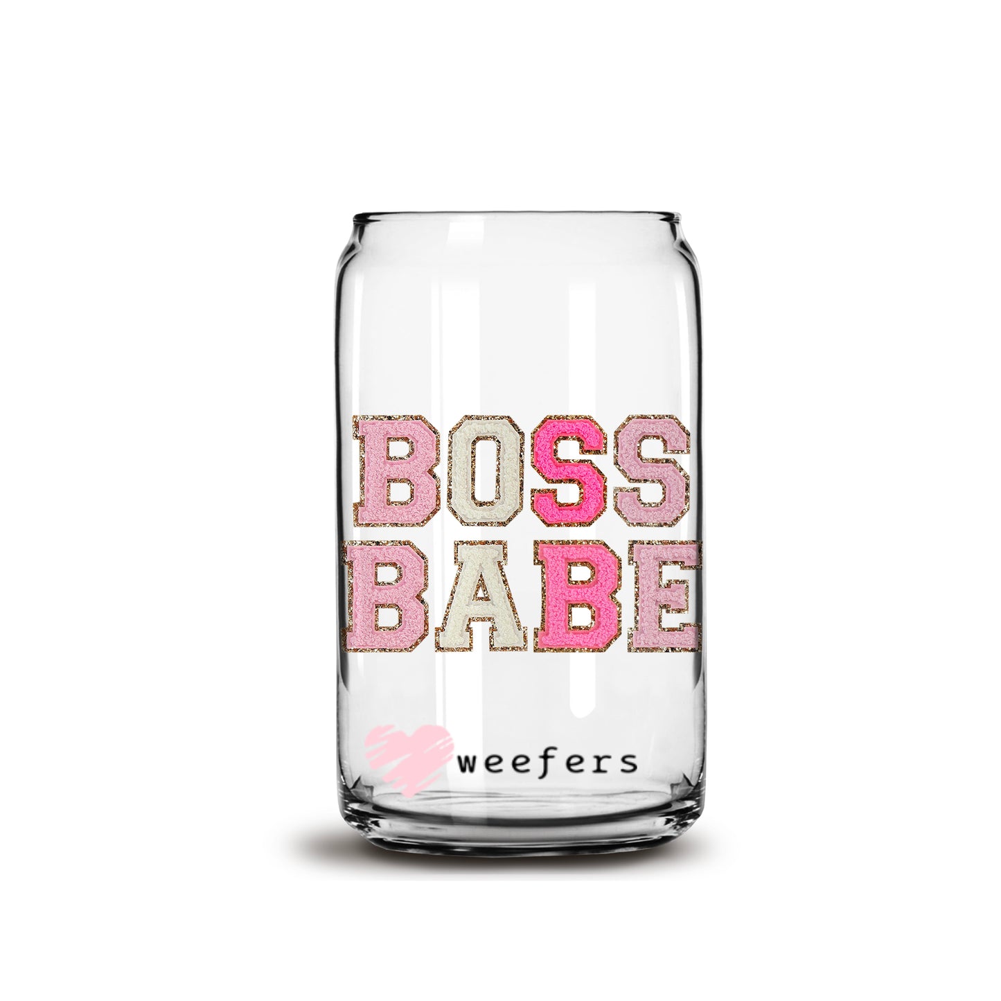 Boss Babe Faux Chenelle 16oz Libbey Glass Can UV DTF or Sublimation Wrap - Decal - Weefers