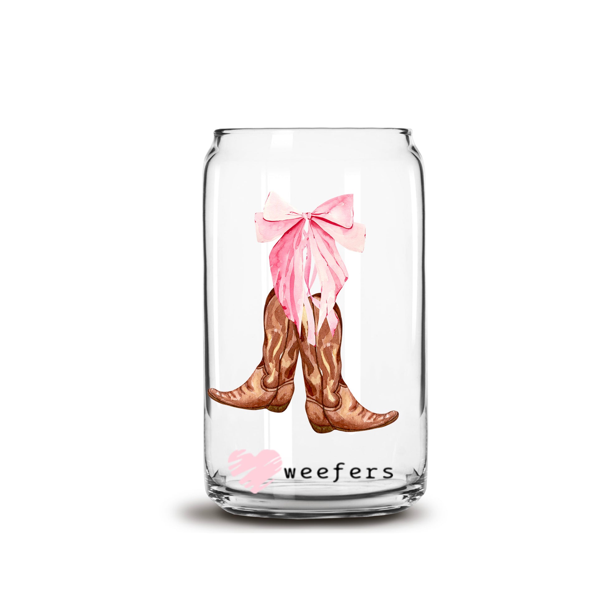 Coquette Cowboy Boots 16oz Libbey Glass Can UV DTF or Sublimation Cup Wrap - Decal - Weefers