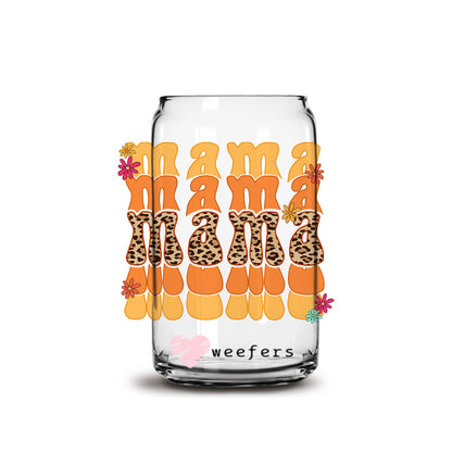 Mama Orange Leopard 16oz Libbey Glass Can UV DTF or Sublimation Cup Wrap - Decal Transfer - Weefers