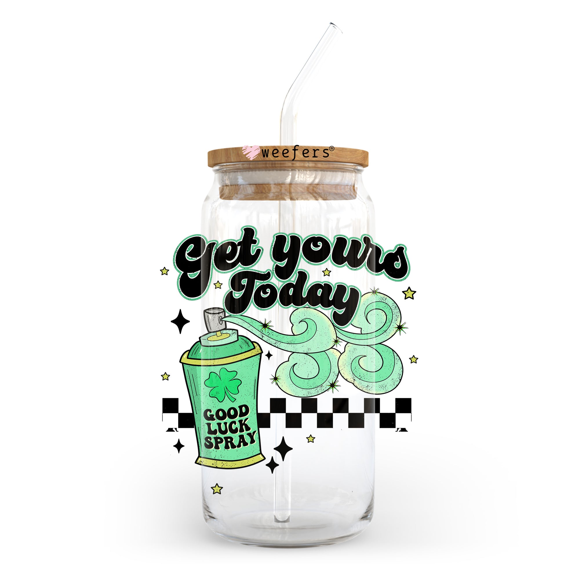 Lucky Spray St. Patrick's Day 20oz Libbey Glass Can UV DTF or Sublimation Wrap - Decal Transfer - Weefers