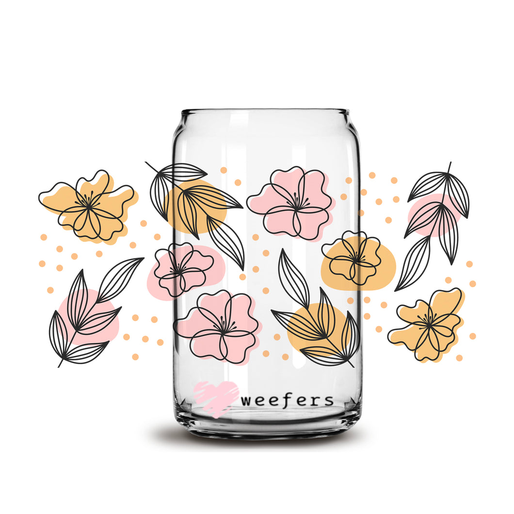 Boho Floral Abstract 16oz Libbey Glass Can UV-DTF or Sublimation Wrap - Decal