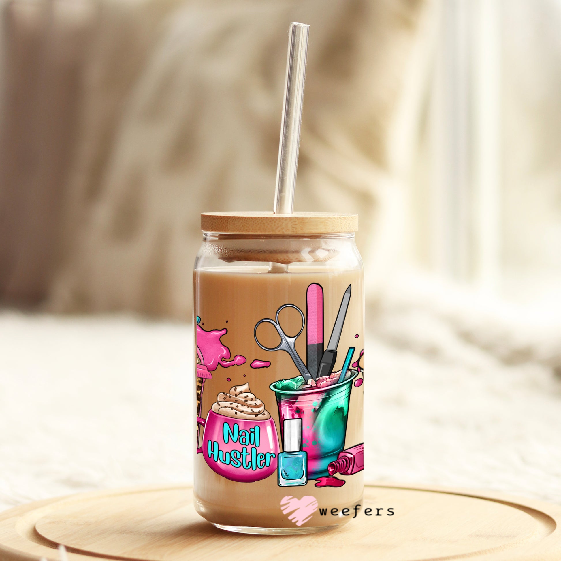 Nail Hustler 16oz Libbey Glass Can UV DTF or Sublimation Wrap - Decal - Weefers